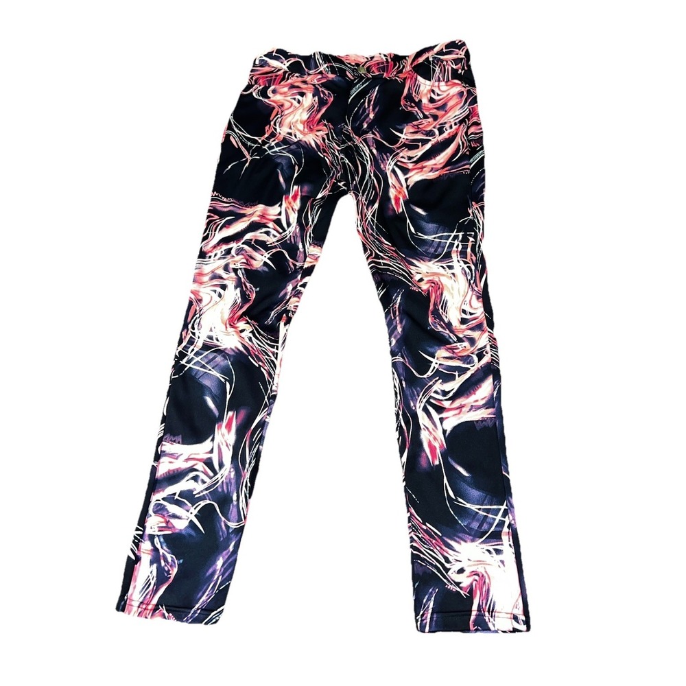Brand New Evans L/XL Abstract Flame Swirl Print Stretch Pants - Pink Black